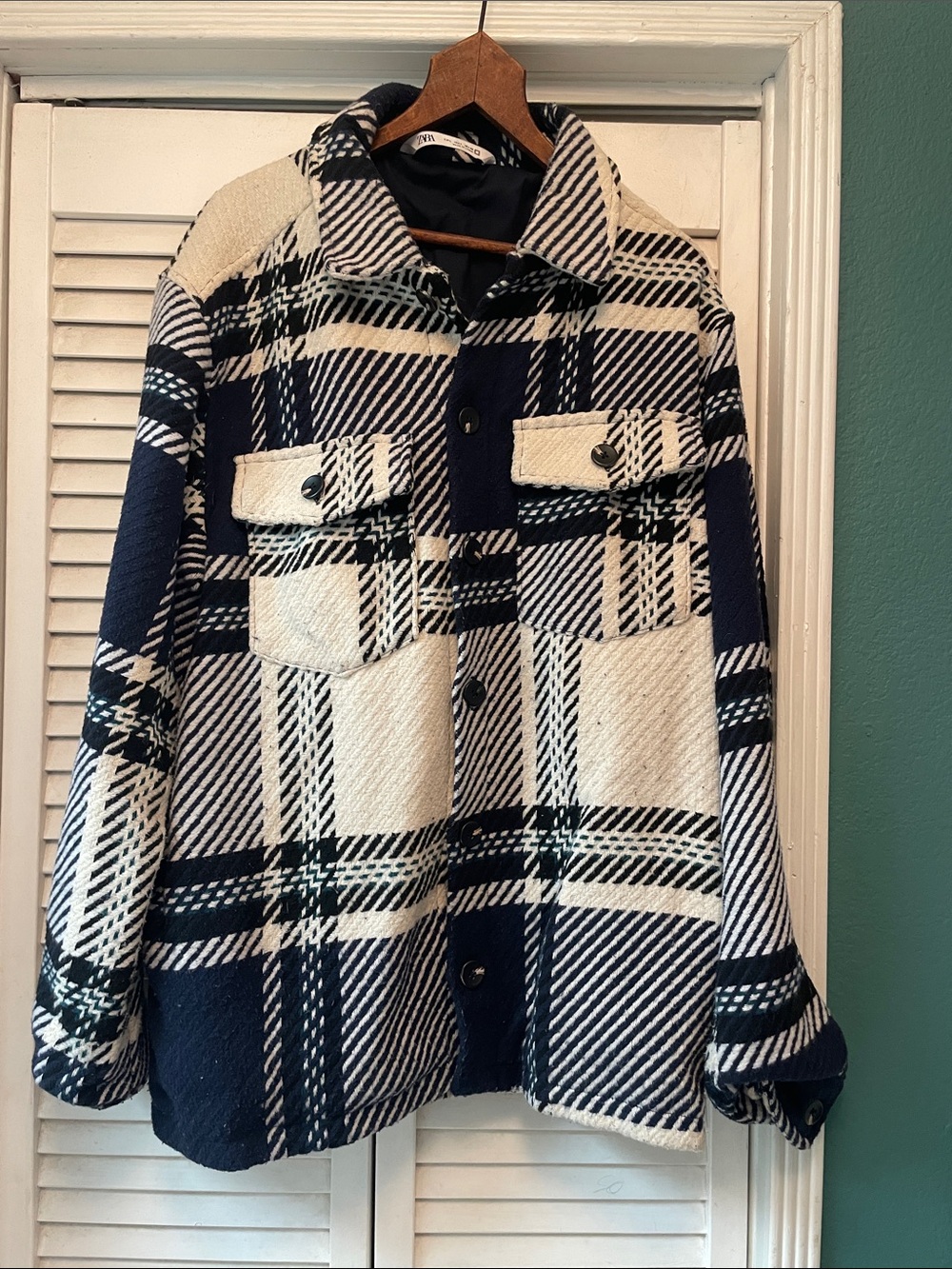 Zara Navy & Cream Plaid Utility Shacket